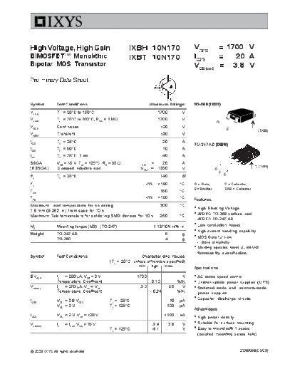 Ixys ixbh10n170 ixbt10n170  . Electronic Components Datasheets Active components Transistors Ixys ixbh10n170_ixbt10n170.pdf