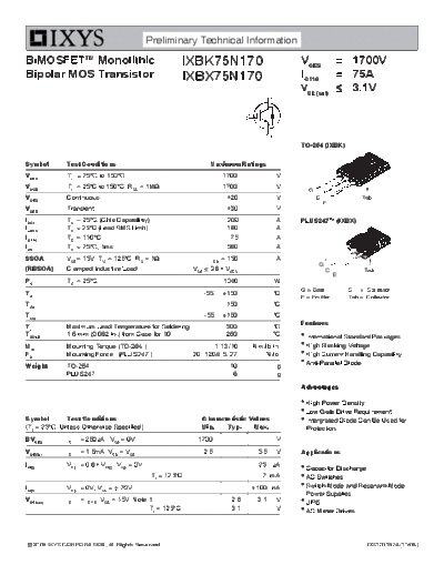 Ixys ixbk75n170 ixbx75n170  . Electronic Components Datasheets Active components Transistors Ixys ixbk75n170_ixbx75n170.pdf