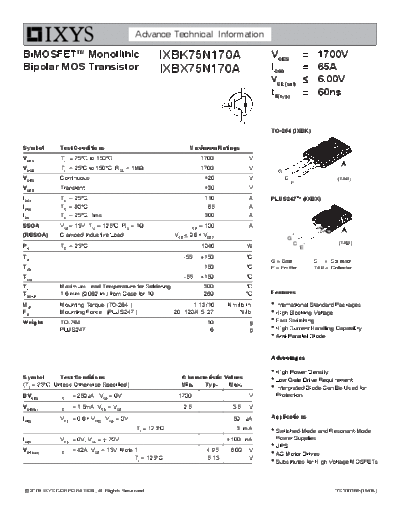 Ixys ixbk75n170a ixbx75n170a  . Electronic Components Datasheets Active components Transistors Ixys ixbk75n170a_ixbx75n170a.pdf