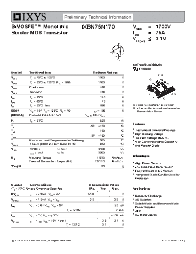 Ixys ixbn75n170  . Electronic Components Datasheets Active components Transistors Ixys ixbn75n170.pdf