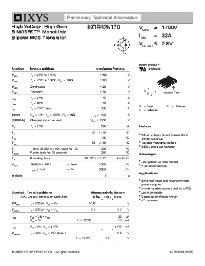 Ixys ixbr42n170  . Electronic Components Datasheets Active components Transistors Ixys ixbr42n170.pdf