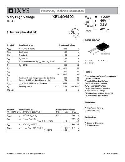 Ixys ixel40n400  . Electronic Components Datasheets Active components Transistors Ixys ixel40n400.pdf