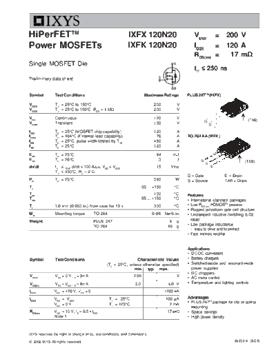 Ixys ixfx120n20 ixfk120n20  . Electronic Components Datasheets Active components Transistors Ixys ixfx120n20_ixfk120n20.pdf