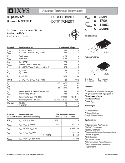 Ixys ixfx170n20t ixfk170n20t  . Electronic Components Datasheets Active components Transistors Ixys ixfx170n20t_ixfk170n20t.pdf