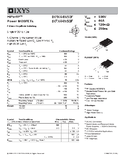 Ixys ixfx44n50f ixfk44n50f  . Electronic Components Datasheets Active components Transistors Ixys ixfx44n50f_ixfk44n50f.pdf