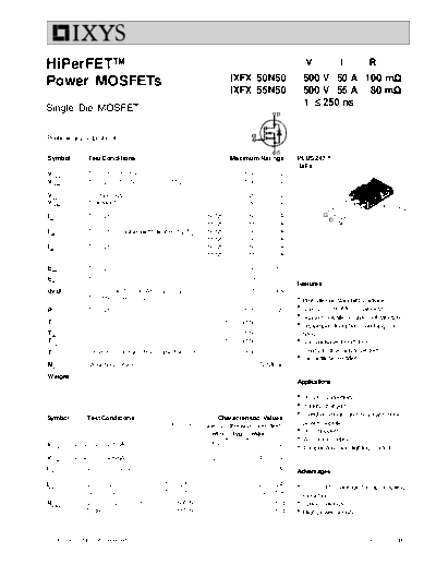 Ixys ixfx50n50 ixfx55n50  . Electronic Components Datasheets Active components Transistors Ixys ixfx50n50_ixfx55n50.pdf