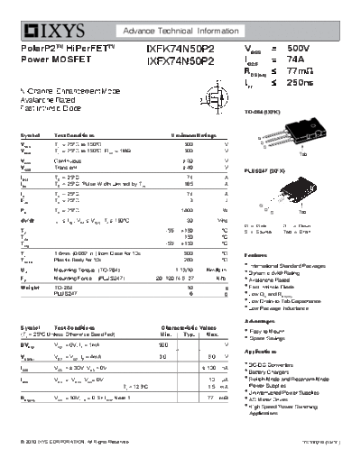 Ixys ixfx74n50p2 ixfk74n50p2  . Electronic Components Datasheets Active components Transistors Ixys ixfx74n50p2_ixfk74n50p2.pdf