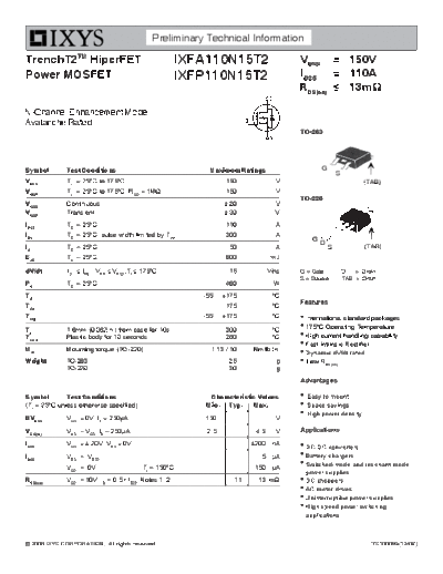 Ixys ixfa110n15t2 ixfp110n15t2  . Electronic Components Datasheets Active components Transistors Ixys ixfa110n15t2_ixfp110n15t2.pdf