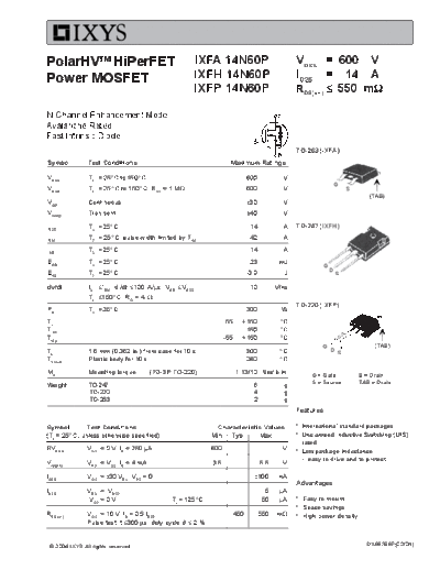 Ixys ixfa14n60p ixfh14n60p ixfp14n60p  . Electronic Components Datasheets Active components Transistors Ixys ixfa14n60p_ixfh14n60p_ixfp14n60p.pdf