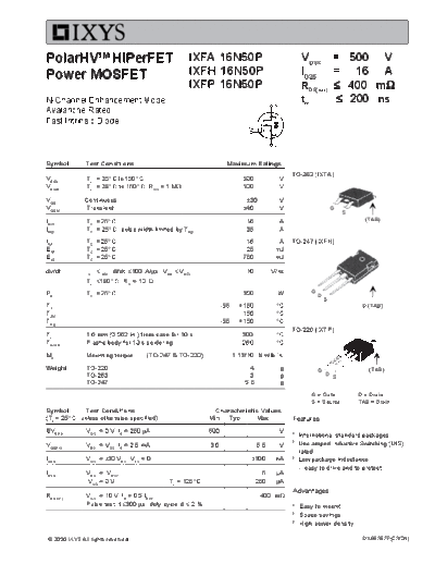 Ixys ixfa16n50p ixfh16n50p ixfp16n50p  . Electronic Components Datasheets Active components Transistors Ixys ixfa16n50p_ixfh16n50p_ixfp16n50p.pdf