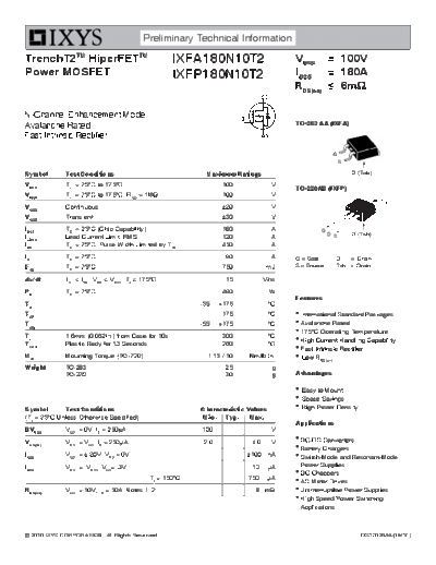 Ixys ixfa180n10t2 ixfp180n10t2  . Electronic Components Datasheets Active components Transistors Ixys ixfa180n10t2_ixfp180n10t2.pdf