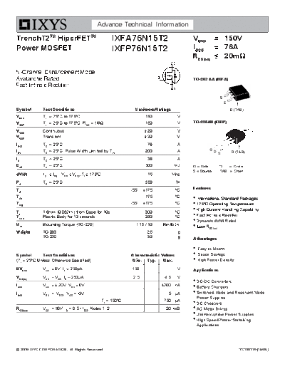 Ixys ixfa76n15t2 ixfp76n15t2  . Electronic Components Datasheets Active components Transistors Ixys ixfa76n15t2_ixfp76n15t2.pdf