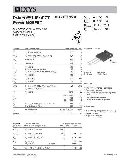 Ixys ixfb100n50p  . Electronic Components Datasheets Active components Transistors Ixys ixfb100n50p.pdf