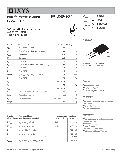 Ixys ixfb52n90p  . Electronic Components Datasheets Active components Transistors Ixys ixfb52n90p.pdf