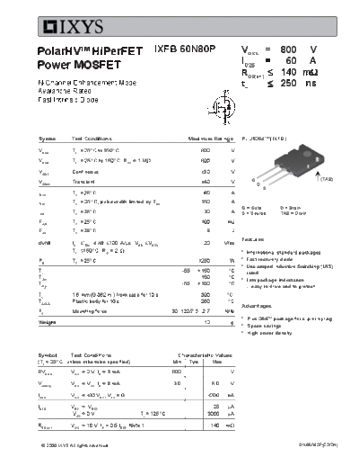 Ixys ixfb60n80p  . Electronic Components Datasheets Active components Transistors Ixys ixfb60n80p.pdf