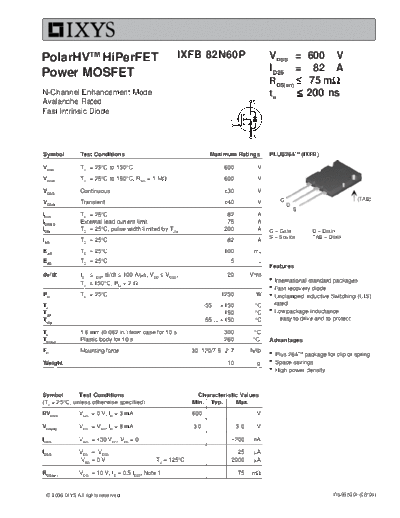 Ixys ixfb82n60p  . Electronic Components Datasheets Active components Transistors Ixys ixfb82n60p.pdf