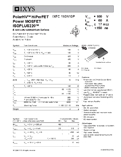 Ixys ixfc110n10p  . Electronic Components Datasheets Active components Transistors Ixys ixfc110n10p.pdf