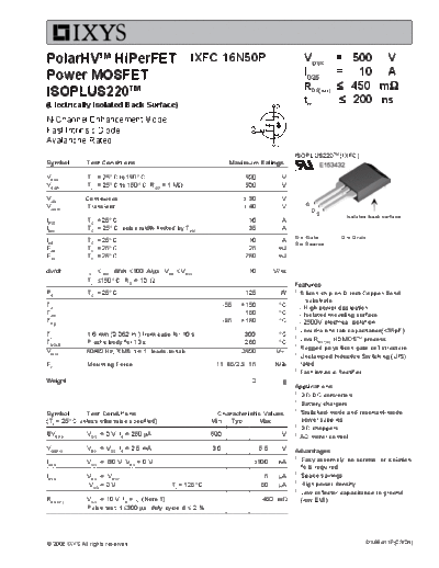 Ixys ixfc16n50p  . Electronic Components Datasheets Active components Transistors Ixys ixfc16n50p.pdf