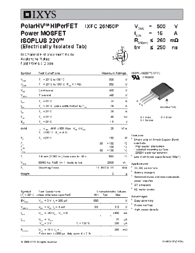 . Electronic Components Datasheets ixfc26n50p  . Electronic Components Datasheets Active components Transistors Ixys ixfc26n50p.pdf