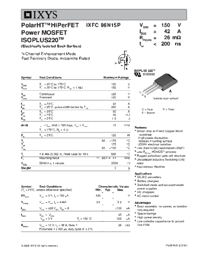 Ixys ixfc96n15p  . Electronic Components Datasheets Active components Transistors Ixys ixfc96n15p.pdf