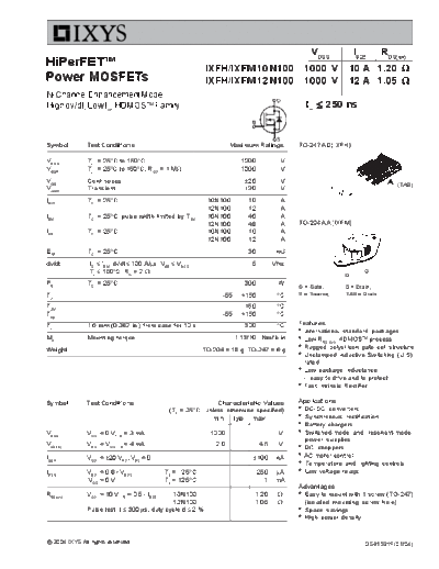 Ixys ixfh10n100 ixfm10n100 ixfh12n100 ixfm12n100  . Electronic Components Datasheets Active components Transistors Ixys ixfh10n100_ixfm10n100_ixfh12n100_ixfm12n100.pdf