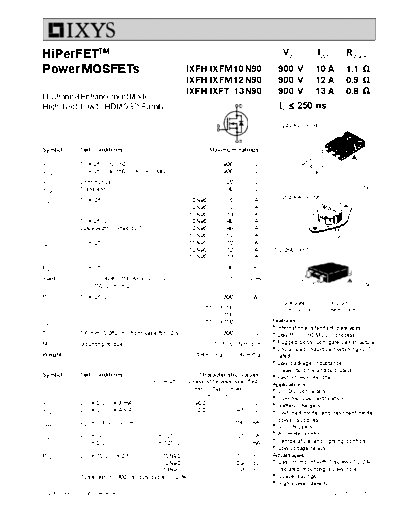 Ixys ixfh10n90 ixfm10n90 ixfh12n90 ixfm12n90 ixfh13n90 ixfm13n90  . Electronic Components Datasheets Active components Transistors Ixys ixfh10n90_ixfm10n90_ixfh12n90_ixfm12n90_ixfh13n90_ixfm13n90.pdf