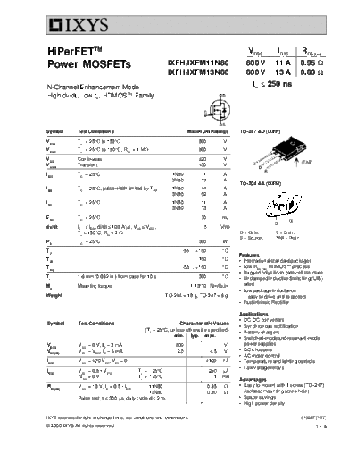 Ixys ixfh11n80 ixfh13n80 ixfm11n80 ixfm13n80  . Electronic Components Datasheets Active components Transistors Ixys ixfh11n80_ixfh13n80_ixfm11n80_ixfm13n80.pdf