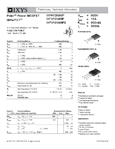 Ixys ixfh12n90p ixfv12n90p-s  . Electronic Components Datasheets Active components Transistors Ixys ixfh12n90p_ixfv12n90p-s.pdf