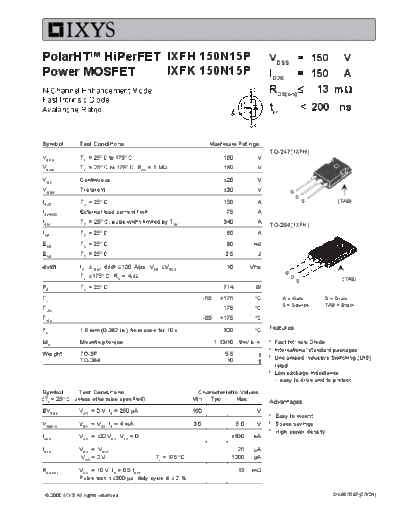 Ixys ixfh150n15p ixfk150n15p  . Electronic Components Datasheets Active components Transistors Ixys ixfh150n15p_ixfk150n15p.pdf
