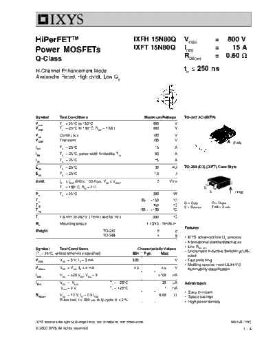 Ixys ixfh15n80q ixft15n80q  . Electronic Components Datasheets Active components Transistors Ixys ixfh15n80q_ixft15n80q.pdf