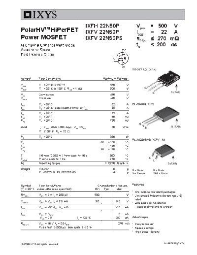 Ixys ixfh22n50p ixfv22n50p  . Electronic Components Datasheets Active components Transistors Ixys ixfh22n50p_ixfv22n50p.pdf