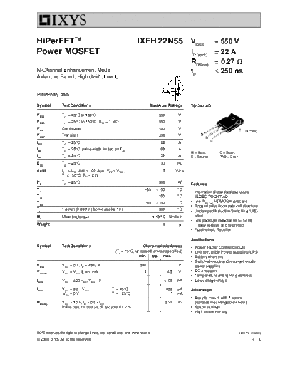 Ixys ixfh22n55  . Electronic Components Datasheets Active components Transistors Ixys ixfh22n55.pdf