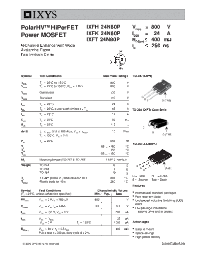 Ixys ixfh24n80p ixfk24n80p ixft24n80p  . Electronic Components Datasheets Active components Transistors Ixys ixfh24n80p_ixfk24n80p_ixft24n80p.pdf