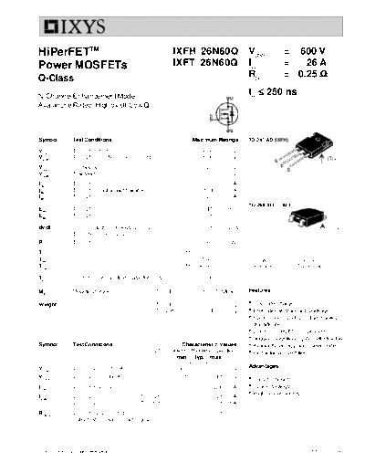 Ixys ixfh26n60q ixft26n60q  . Electronic Components Datasheets Active components Transistors Ixys ixfh26n60q_ixft26n60q.pdf