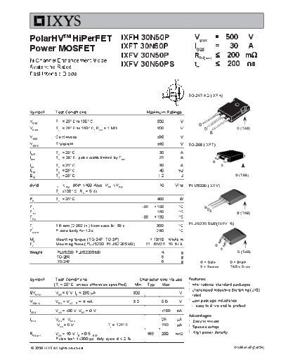 Ixys ixfh30n50p ixft30n50p ixfv30n50p  . Electronic Components Datasheets Active components Transistors Ixys ixfh30n50p_ixft30n50p_ixfv30n50p.pdf