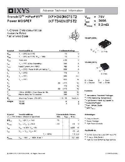 Ixys ixfh340n075t2 ixft340n075t2  . Electronic Components Datasheets Active components Transistors Ixys ixfh340n075t2_ixft340n075t2.pdf