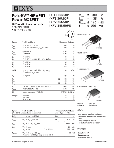 Ixys ixfh36n50p ixft36n50p ixfv36n50p  . Electronic Components Datasheets Active components Transistors Ixys ixfh36n50p_ixft36n50p_ixfv36n50p.pdf