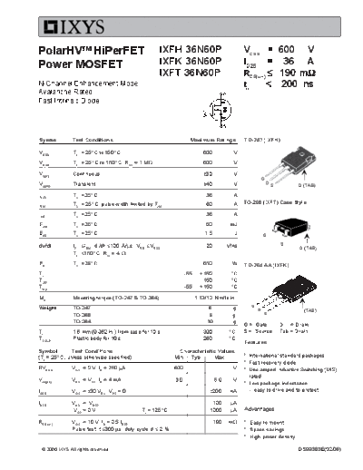 Ixys ixfh36n60p ixft36n60p ixfk36n60p  . Electronic Components Datasheets Active components Transistors Ixys ixfh36n60p_ixft36n60p_ixfk36n60p.pdf