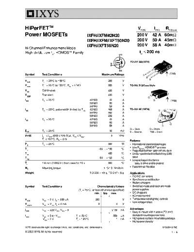 Ixys ixfh42n20 ixfm42n20 ixfh58n20 ixfm58n20 ixft50n20 ixfh50n20 ixfm50n20 ixft58n20  . Electronic Components Datasheets Active components Transistors Ixys ixfh42n20_ixfm42n20_ixfh58n20_ixfm58n20_ixft50n20_ixfh50n20_ixfm50n20_ixft58n20.pdf