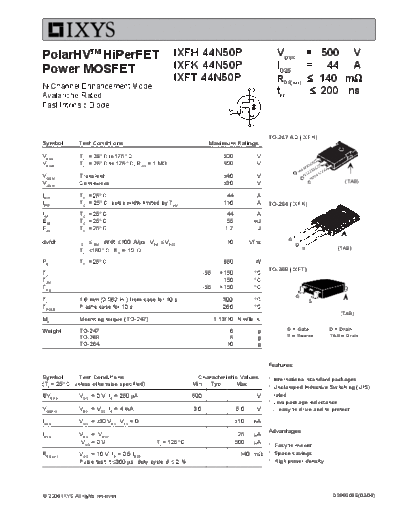 Ixys ixfh44n50p ixfk44n50p ixft44n50p  . Electronic Components Datasheets Active components Transistors Ixys ixfh44n50p_ixfk44n50p_ixft44n50p.pdf