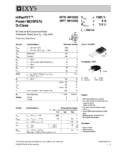 Ixys ixfh4n100q ixft4n100q  . Electronic Components Datasheets Active components Transistors Ixys ixfh4n100q_ixft4n100q.pdf