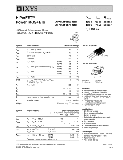 Ixys ixfh67n10 ixfh75n10 ixfm67n10 ixfm75n10  . Electronic Components Datasheets Active components Transistors Ixys ixfh67n10_ixfh75n10_ixfm67n10_ixfm75n10.pdf