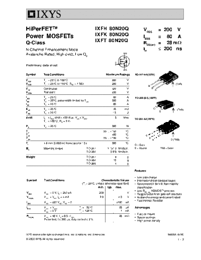 Ixys ixfh80n20q ixfk80n20q ixft80n20q  . Electronic Components Datasheets Active components Transistors Ixys ixfh80n20q_ixfk80n20q_ixft80n20q.pdf