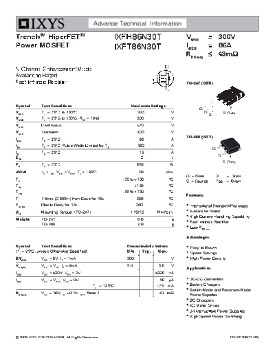 Ixys ixfh86n30t ixft86n30t  . Electronic Components Datasheets Active components Transistors Ixys ixfh86n30t_ixft86n30t.pdf