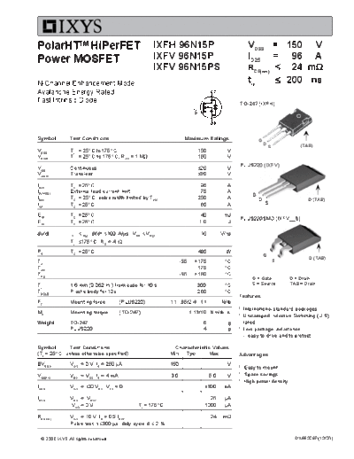 . Electronic Components Datasheets ixfh96n15p ixfv96n15p  . Electronic Components Datasheets Active components Transistors Ixys ixfh96n15p_ixfv96n15p.pdf