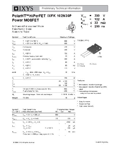 Ixys ixfk102n30p  . Electronic Components Datasheets Active components Transistors Ixys ixfk102n30p.pdf