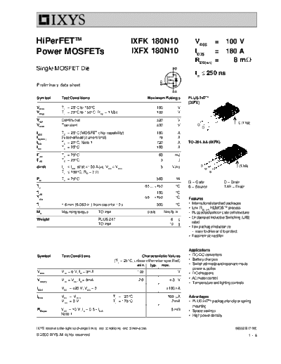 . Electronic Components Datasheets ixfk180n10 ixfx180n10  . Electronic Components Datasheets Active components Transistors Ixys ixfk180n10_ixfx180n10.pdf