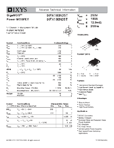 Ixys ixfk180n25t ixfx180n25t  . Electronic Components Datasheets Active components Transistors Ixys ixfk180n25t_ixfx180n25t.pdf