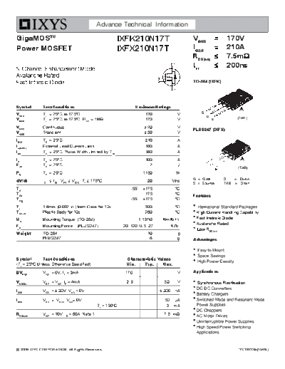 Ixys ixfk210n17t ixfx210n17t  . Electronic Components Datasheets Active components Transistors Ixys ixfk210n17t_ixfx210n17t.pdf