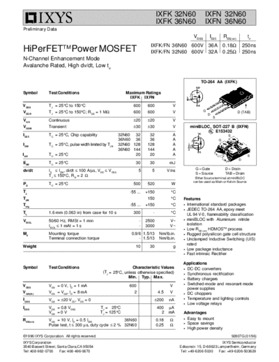 Ixys ixfk32n60 ixfn32n60 ixfk36n60 ixfn36n60  . Electronic Components Datasheets Active components Transistors Ixys ixfk32n60_ixfn32n60_ixfk36n60_ixfn36n60.pdf